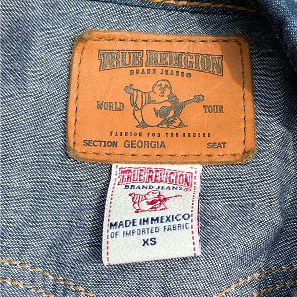 True Religion Georgia Blue Jean Jacket Denim XS. Orange Stitch - Picture 4 of 13
